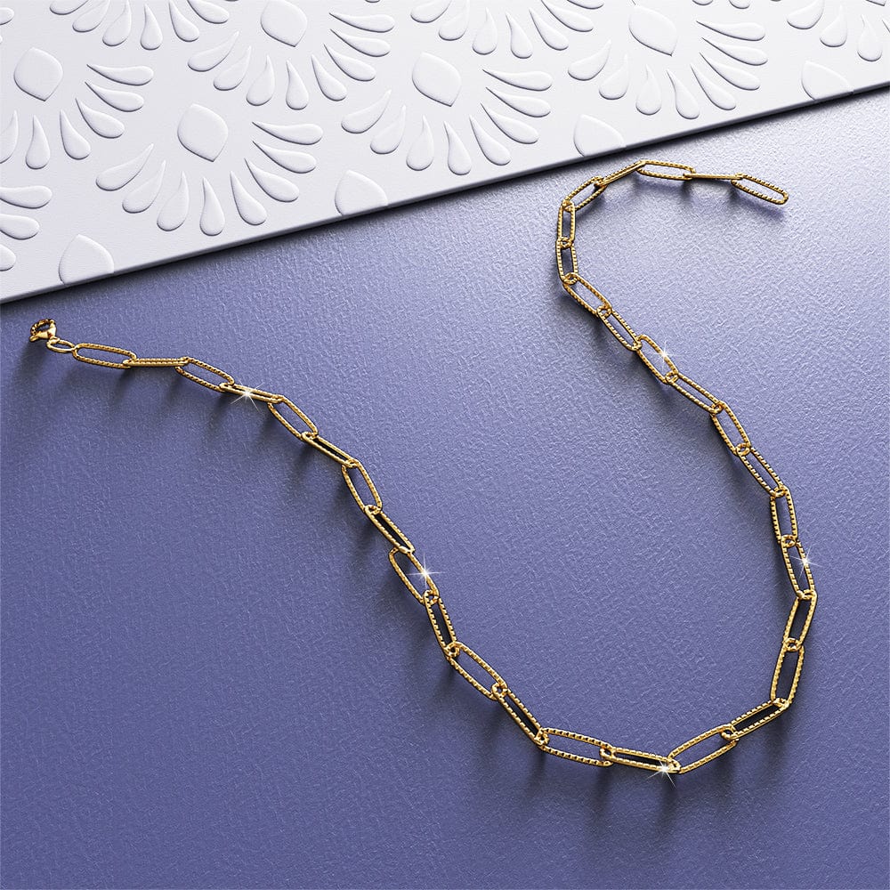 Bullion Gold Textured Paper-Clip Link Chain Necklace in Gold