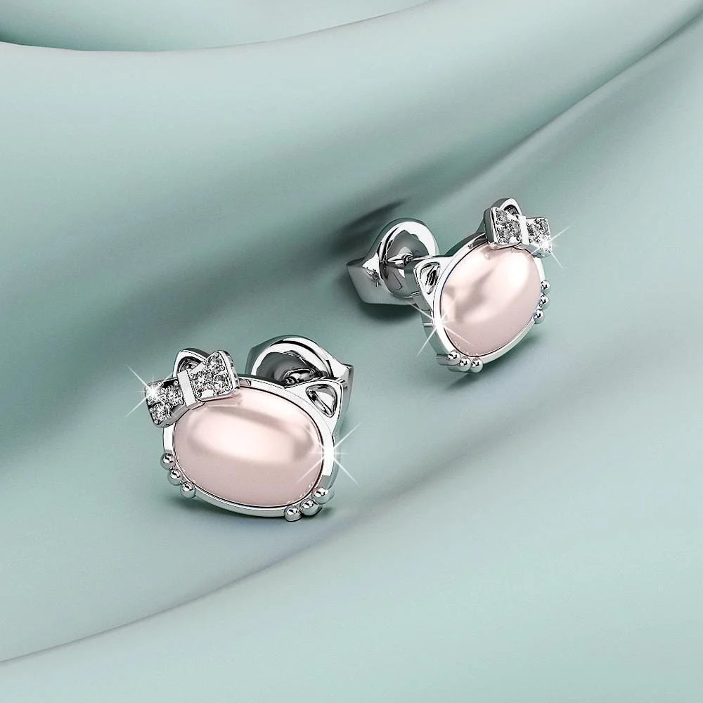 Bullion Gold Hello Kitty Soft Pink White Gold Layered Stud Earrings