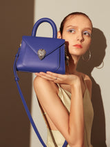 Avant Garde Silver Chain Strap Leather Top Handle Bag - Sapphire