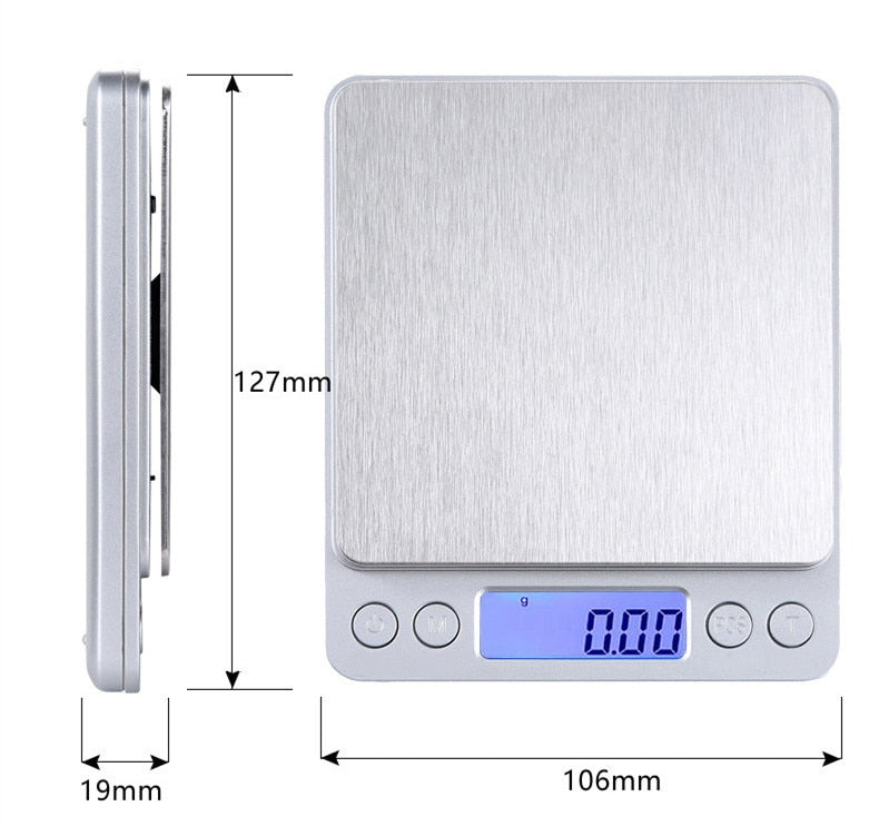 500G Stainless Steel Electronic Scale Clear Tray 0.01G Graduation Backlit Lcd Compact