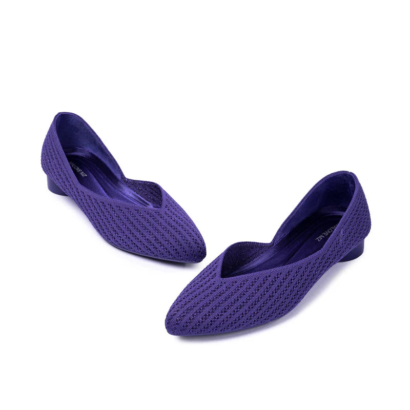Pointed Toe Knit Ballet Flats - Purple