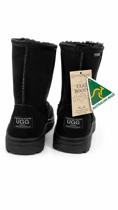 Australian Leather Ugg Classic Short Rubber Sole - Black - AU13
