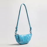 Oil-Wax Leather Crescent Shoulder Bag - Blue