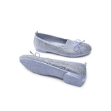 Rhinestone Bow Knit Round Toe Ballet Flats - Blue