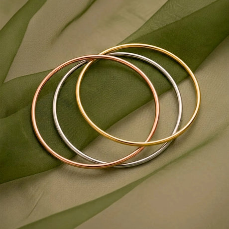 Bullion Gold Solid Golf Bangle 2mm Rose Gold Layered