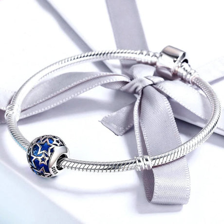 Solid 925 Sterling Silver Sky Blue Stars CZ Charm