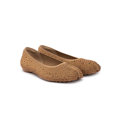 Glam Rhinestone Split Toe Flats - Bronze