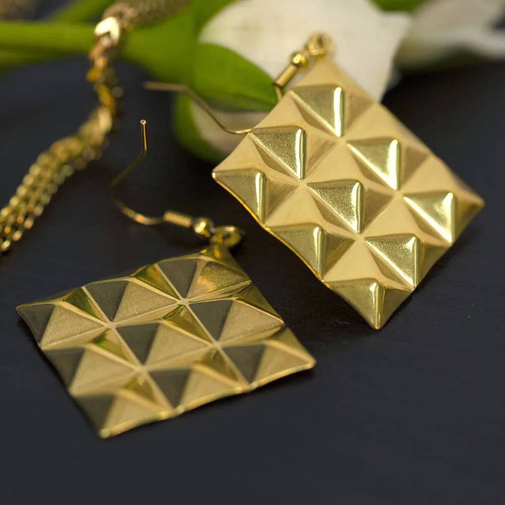 Bullion Gold Fascination Geometric Style Diamond Shape Metallic Earrings Gold