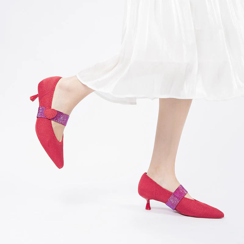 Belle Detachable Strap Mary Jane Heels - Watermelon