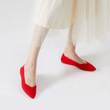 Comfortable Woven Pointed Toe Work Flats - Red
