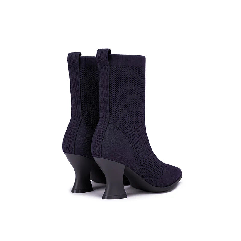 Pointed Toe Knit Sock Boots - Navy