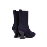 Pointed Toe Knit Sock Boots - Navy