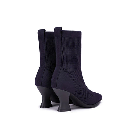 Pointed Toe Knit Sock Boots - Navy