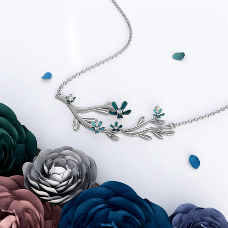 Krystal Couture Petalia Turquoise Blue Necklace Featured SWAROVSKI Crystals in White Gold