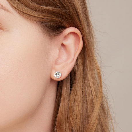 Solid 925 Signature Silver Mary Anne Crystal Stud Earrings In Gold