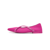 Rhinestone Cross Strap Pointed Toe Knit Flats - Rose