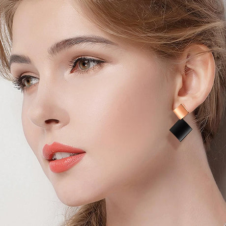 Bullion Gold Black & Rose Gold Divalicious Curved Geometric Earrings