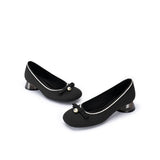 Pearl Bow Knit Square Toe Loafer Pumps - Black