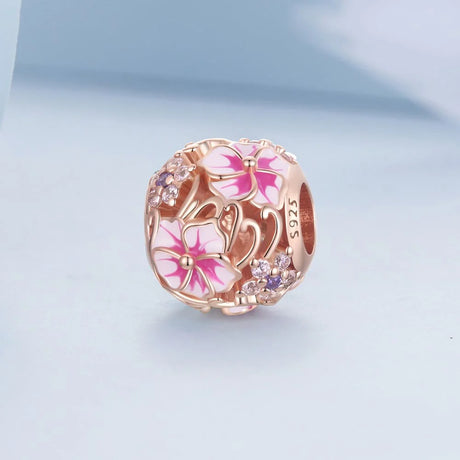 Solid 925 Signature Silver Blossom Filigree Charm In Rose Gold