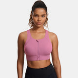 Power On Zip Front Racerback High Impact Sports Bra - Pink