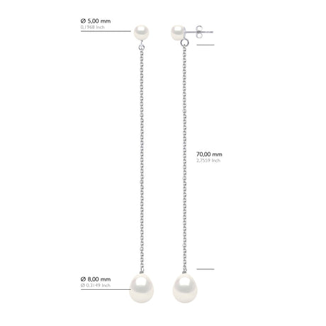 Double Earrings White Gold - Natural White - Longueur 42 cm