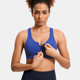 Power On Soft Padded High Impact Zip Front Sports Bra - Sapphire