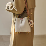 Nalandu Colorblock Leather Bucket Shoulder Bag - Ivory
