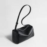 Soft Lambskin Leather Barrel Shoulder Bag - Black