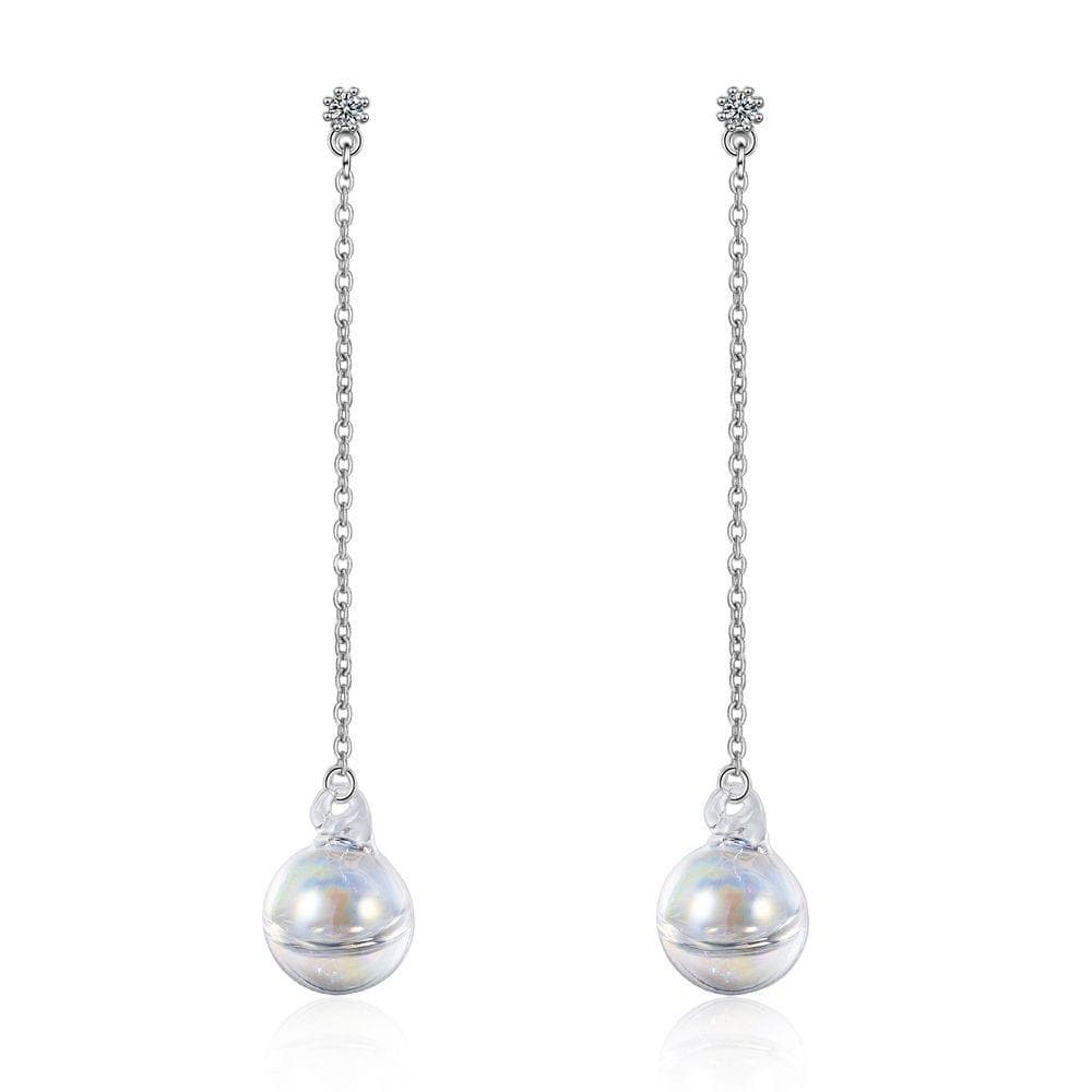 Sphere Rainbow Glass White Gold Layered Dangle Earrings