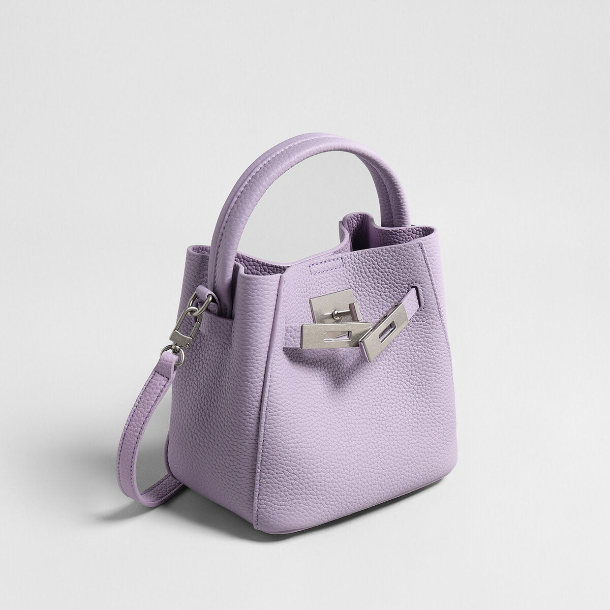 Pebbled Leather Mini Bucket Tote - Lilac