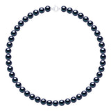 Necklace Row "Princess"of Real Cultured Freshwater Pearls Round 8-9 mm - Black "Tahitian Style" - Longueur 42 cm