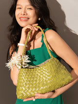 Mini Woven Trapezoid Drawstring Shoulder Bag - Avocado