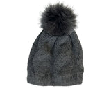 Cherry Red Braid Beanie W/ Pom Pom - Black