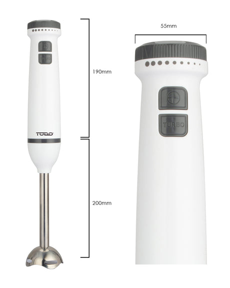 TODO Stick Mixer Set Food Chopper Electric Blender Whisk Handheld Beaker Jar Bowl - White