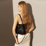 Utilitarian Structured Leather Flap Bag - Black