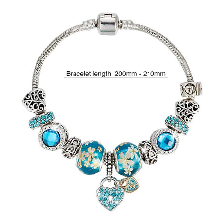 Pandora Inspired Full Set Beaded Charm Bracelet -  Silver/Blue
