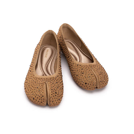 Glam Rhinestone Split Toe Flats - Bronze