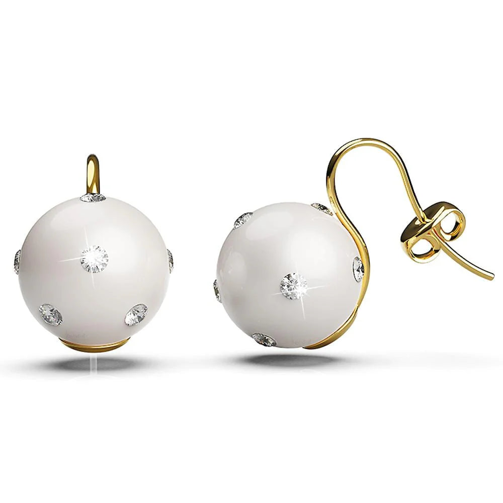 Krystal Couture Crystal Embellished Large Round Shell Pearl Hook Back Earrings