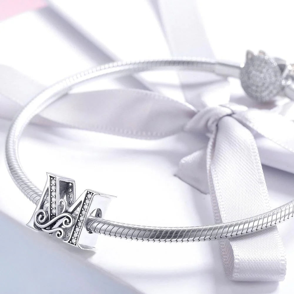 Solid 925 Sterling Silver Vintage Inspired Antique Alphabet Charm