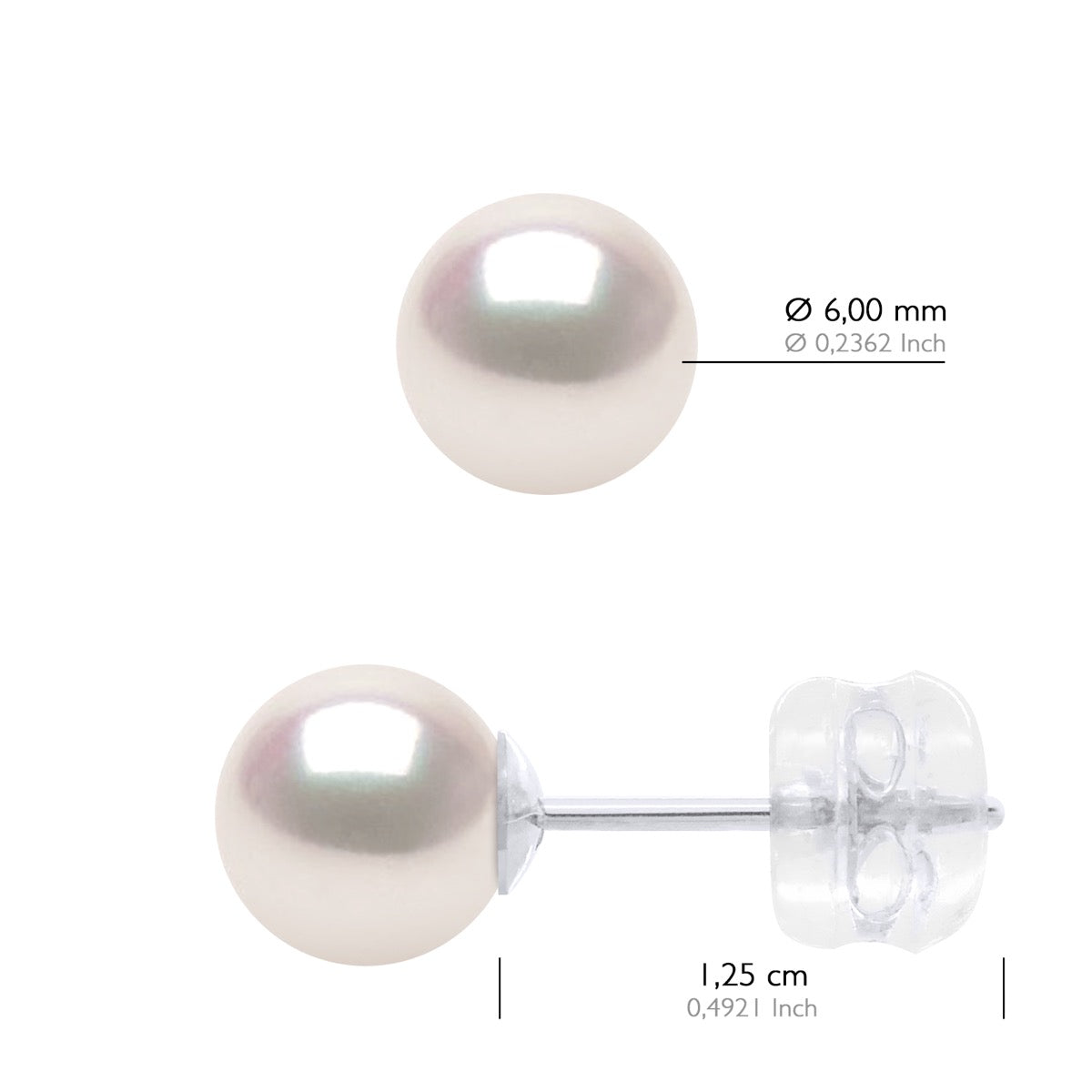 Earrings In White Gold 750 and Real Cultured Pearls AKOYA Japanese Certified Round 6-7 mm - Longueur 42 cm