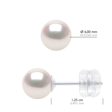 Earrings In White Gold 750 and Real Cultured Pearls AKOYA Japanese Certified Round 6-7 mm - Longueur 42 cm