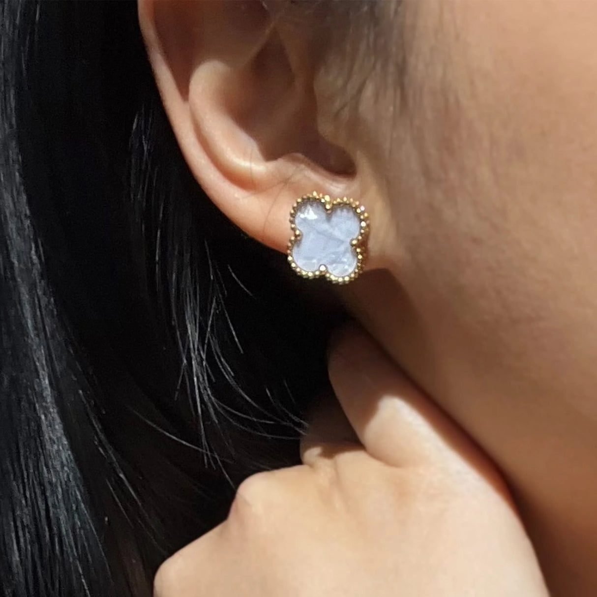 Bullion Gold White Clover Stud Earrings