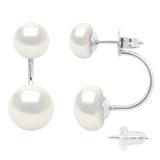Earrings Duo Button Freshwater Pearl White Sterling Silver