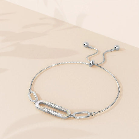 Bullion Gold Possession Diamonelle on Mother of Pearl Shell Adjustable Slider Bracelet Gold