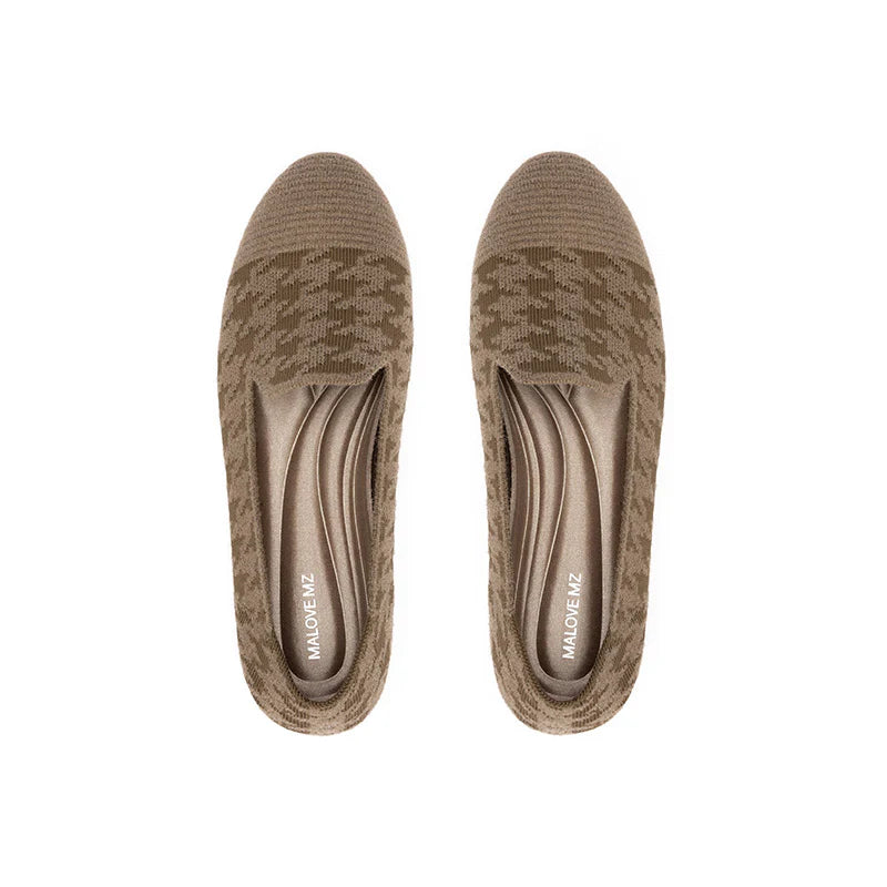 Houndstooth Knit Slip-On Flat Loafers - Mocha