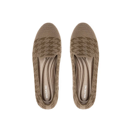 Houndstooth Knit Slip-On Flat Loafers - Mocha
