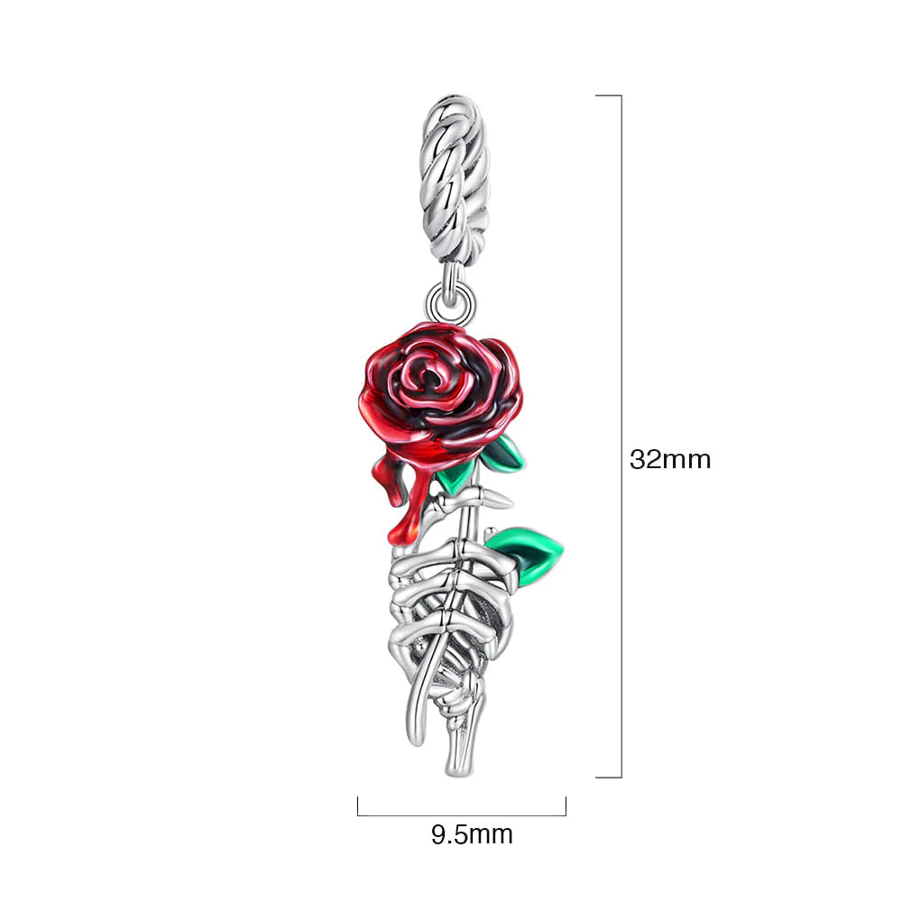 Solid 925 Signature Silver Red Rosy Rose Charm