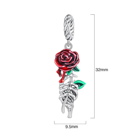 Solid 925 Signature Silver Red Rosy Rose Charm