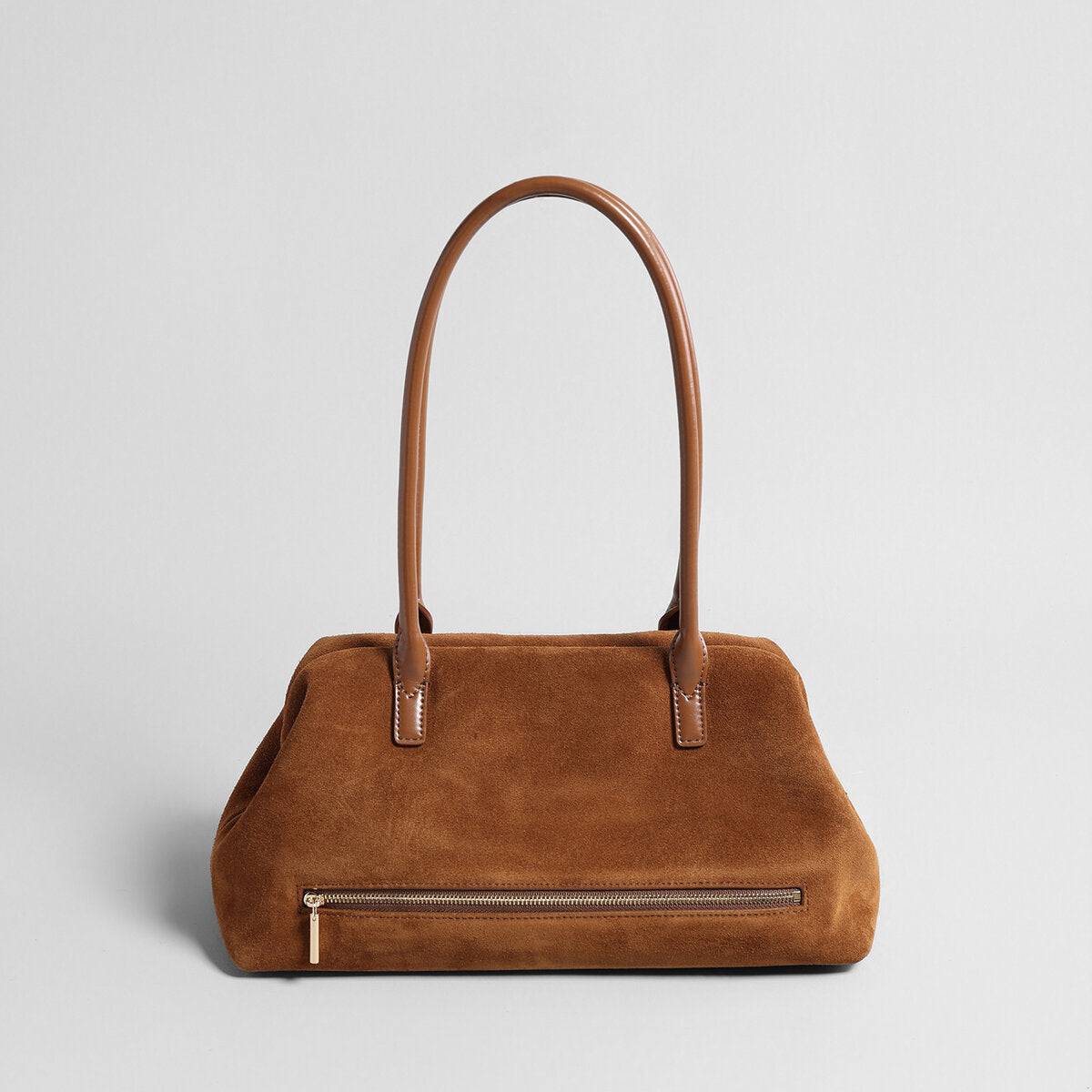Suede Leather Dome Shoulder Bag - Brown