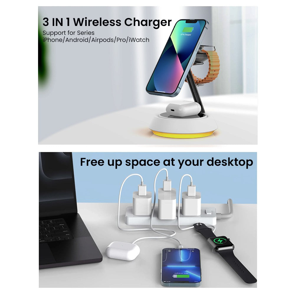 iQuick Twig 2 Multi Functions Wireless Charger with LED Ambient Light - White